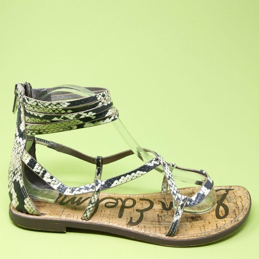 Sam Edelman Snake Print Strappy Gladiator Sandals in Black and White